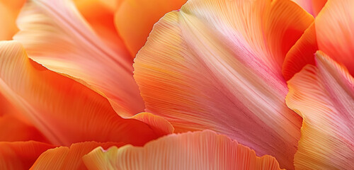 warm orange and blush pink tulip petals in a detailed close up - obrazy, fototapety, plakaty