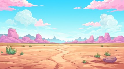 Fototapeta na wymiar cartoon desert landscape with rocky formations, a clear sky, and sparse vegetation