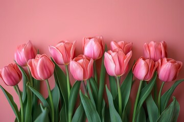 Beautiful pink tulips in a stylish design, spring background
