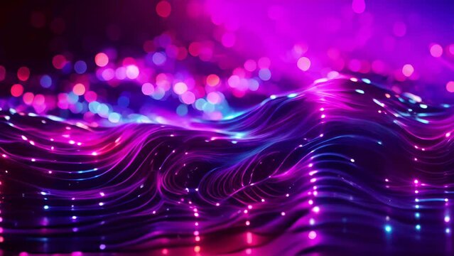 The movement of glowing pink neon waves.  