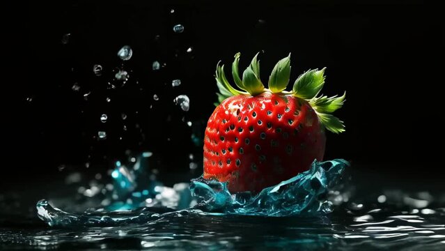 Close-up of strawberries in liquid. AI