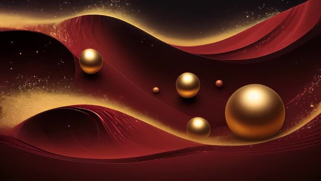 Golden spheres on a red background.