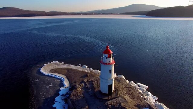 Seascape with a lighthouse. Vladivostok, Russia