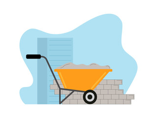 Wheelbarrow illustration. Builder vector illustration.