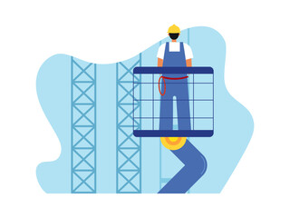 Obraz premium Worker working on construction site. Builder vector illustration.