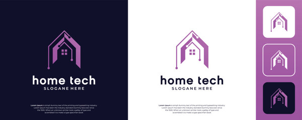 simple home tech logo design template