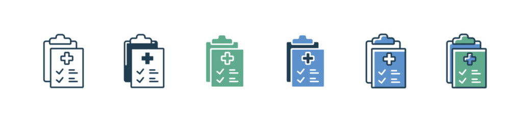 patient medical report clipboard icon set health check up diagnosis information checklist vector illustration for web and app