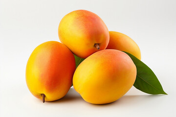 Ripe mangoes on white background.