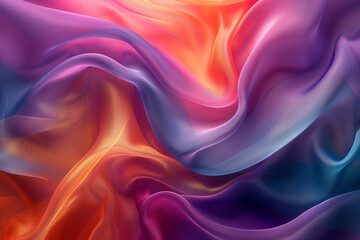 Wavy silk fabric background in orange, purple and blue colors.