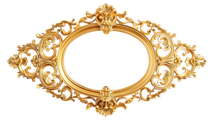Luxurious golden ornate frame with baroque detailing, cut out - stock png.