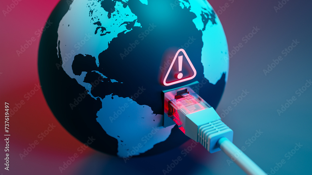 Aufkleber the internet was attacked worldwide, causing a major disruption.3d rendering