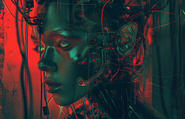 a comic book illustration of a cyberpunk mechanically enhanced human - 737620217