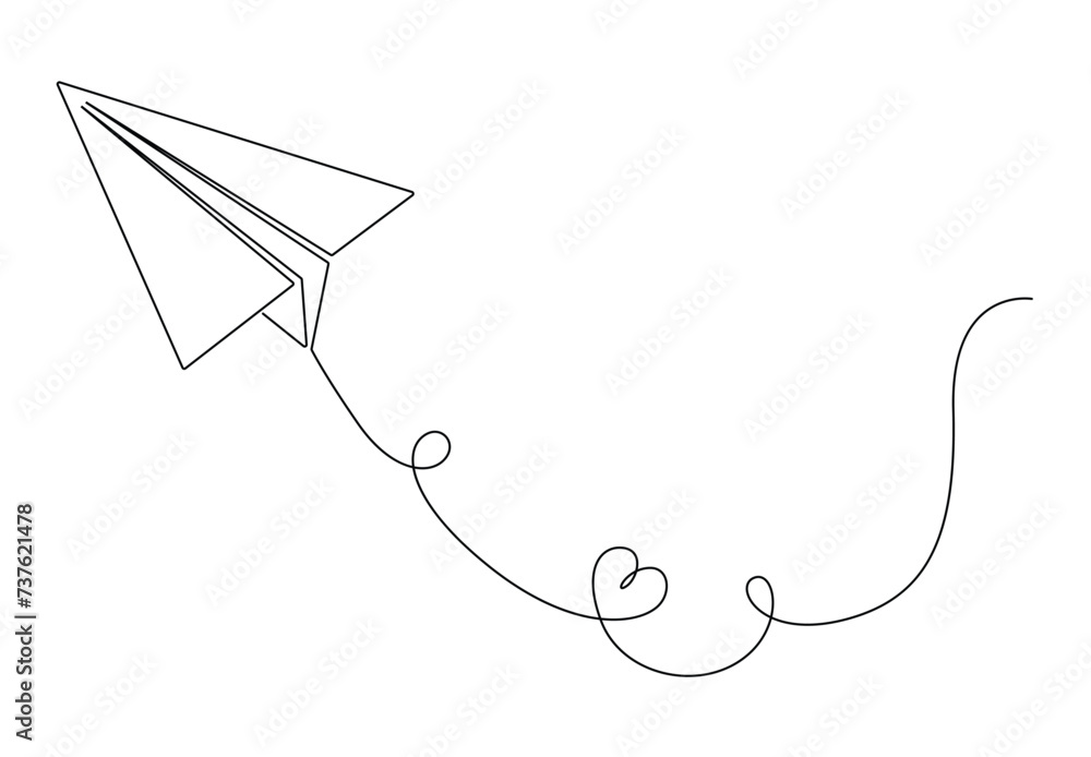 Aufkleber continuous single line drawing of paper plane flying on the sky. isolated on white background vector