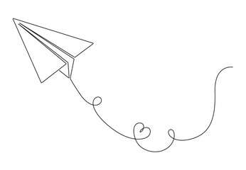 Continuous single line drawing of paper plane flying on the sky. Isolated on white background vector illustration. Free vector