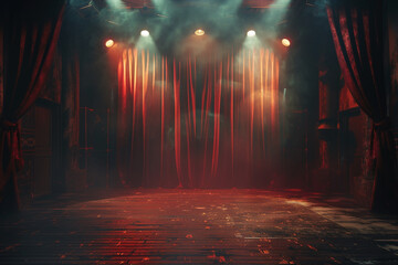 Theater stage with red curtains and spotlights. Theatrical scene in the light background - obrazy, fototapety, plakaty