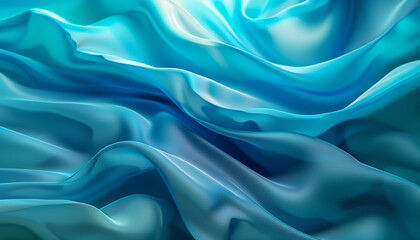 Obraz premium Silk fabric, light blue abstract background. Silk satin, curtain, drapery. Transparent shiny fabric. Soft and wavy folds. Light blue elegant luxury background, liquid wave