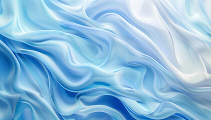 Fototapeta premium Silk fabric, light blue abstract background. Silk satin, curtain, drapery. Transparent shiny fabric. Soft and wavy folds. Light blue elegant luxury background, liquid wave