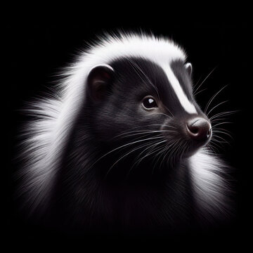 Striped skunk, young skunk, Mephitis mephitis, Mofeta rayada, mofeta joven, Gestreiftes Stinktier, junges Stinktier, Полосатый скунс, молодой скунс, Zorrillo, high quality portrait, isolated backgroun