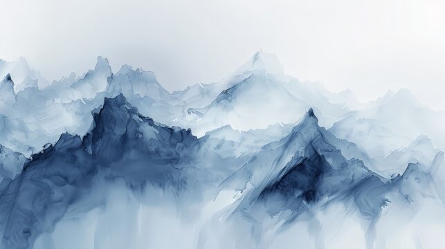 Abstract Blue Watercolor Mountain Range for Calm Serene Backgrounds