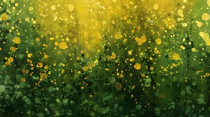 Abstract Golden Bokeh Particles on Green Background for Festive Designs