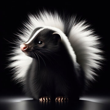 Striped skunk, young skunk, Mephitis mephitis, Mofeta rayada, mofeta joven, Gestreiftes Stinktier, junges Stinktier, Полосатый скунс, молодой скунс, Zorrillo, high quality portrait, isolated backgroun