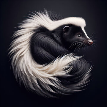Striped skunk, young skunk, Mephitis mephitis, Mofeta rayada, mofeta joven, Gestreiftes Stinktier, junges Stinktier, Полосатый скунс, молодой скунс, Zorrillo, high quality portrait, isolated backgroun
