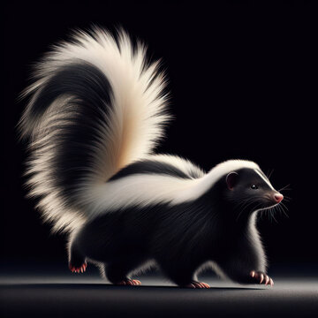 Striped skunk, young skunk, Mephitis mephitis, Mofeta rayada, mofeta joven, Gestreiftes Stinktier, junges Stinktier, Полосатый скунс, молодой скунс, Zorrillo, high quality portrait, isolated backgroun