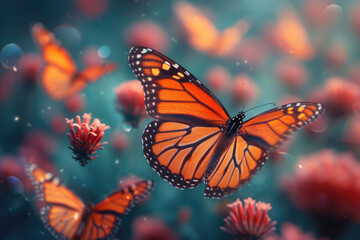 mariposas volando con mensajes inspiradores, simbolizando la transformación y la positividad  - obrazy, fototapety, plakaty