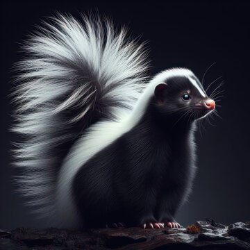 Striped skunk, young skunk, Mephitis mephitis, Mofeta rayada, mofeta joven, Gestreiftes Stinktier, junges Stinktier, Полосатый скунс, молодой скунс, Zorrillo, high quality portrait, isolated backgroun
