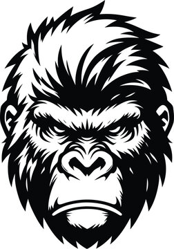 monkey, gorilla, orangutan, head, animal illustration