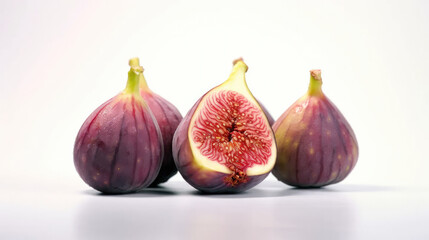 figs on white isolated background, fresh fruits with bright colors.