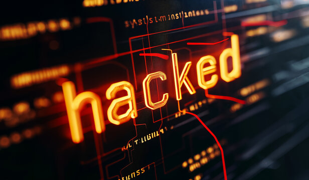 System hacking with info message. Background with a code on a blue background and a virus warning. Cyber security and cybercrime	