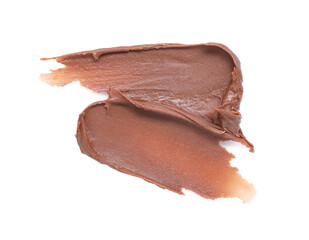 Smears of tasty nut butter isolated on white, top view