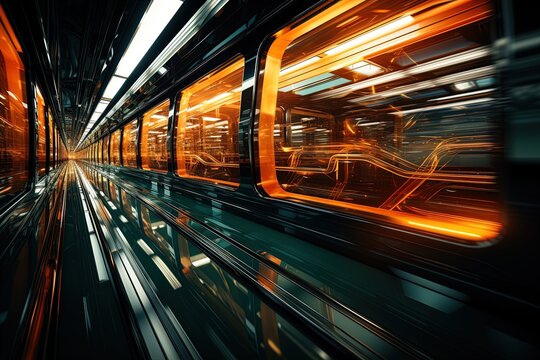 Hyperspeed train moving on magnetic tracks. Motion blur effect due to speed. © HC FOTOSTUDIO