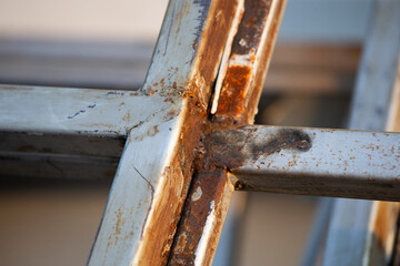 Close up of rusty metal surface. Selective focus. Shallow depth of field.