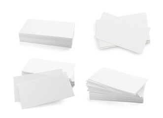 Many blank business cards isolated on white, set