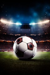 Naklejka premium Traditional soccer ball on soccer field