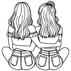 Girl Friends Sketch Drawing.