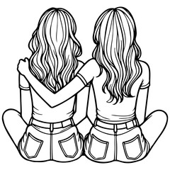 Girl Friends Sketch Drawing.