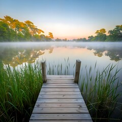 wooden bridge over lake