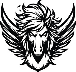Fototapeta premium unicorn, pegasus, head, animal mascot illustration,