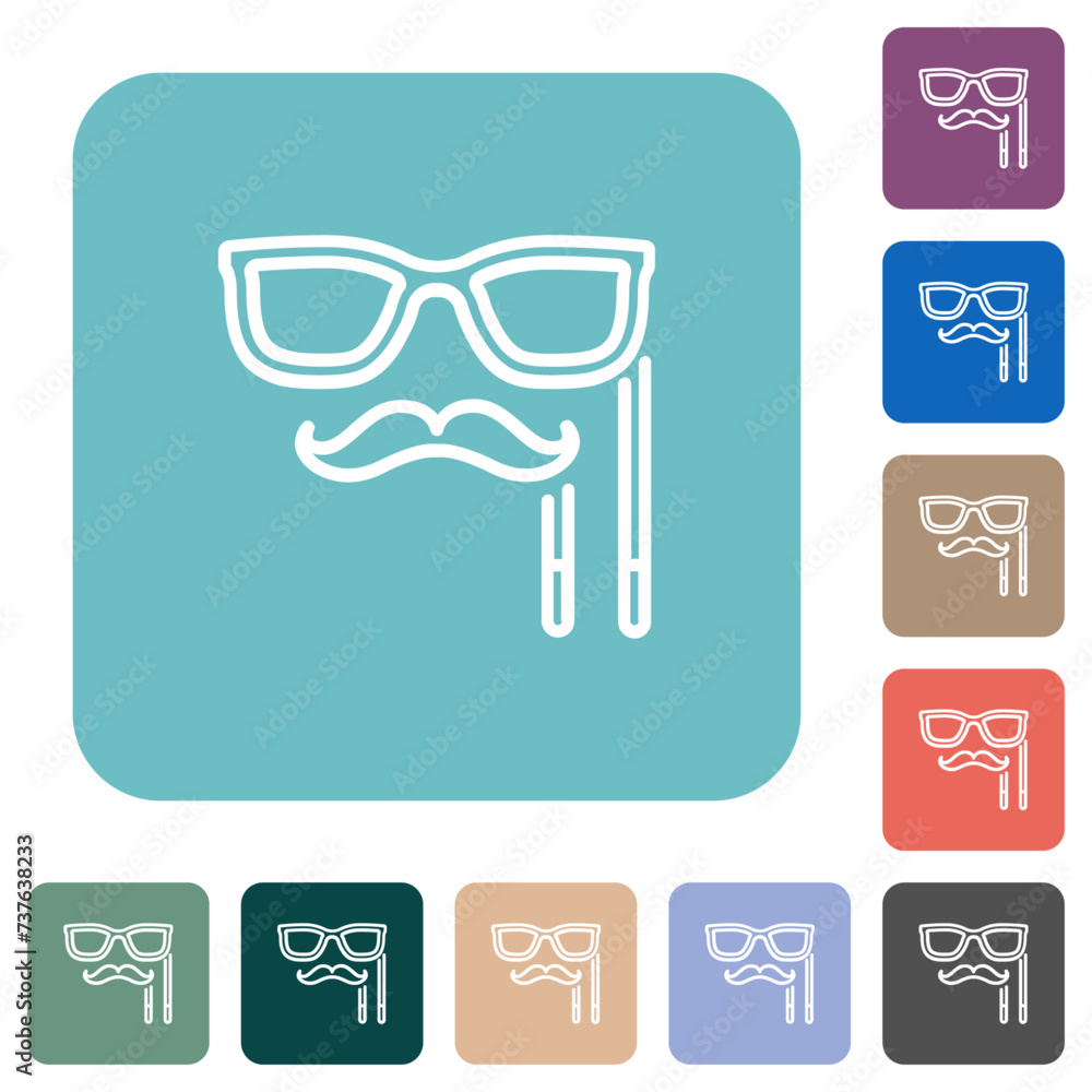 Poster man masquerade mask with stick outline rounded square flat icons