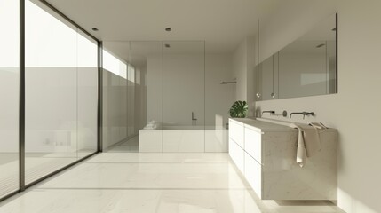 Sleek Bathroom with Glass Partition and White Vanity AI Generated.