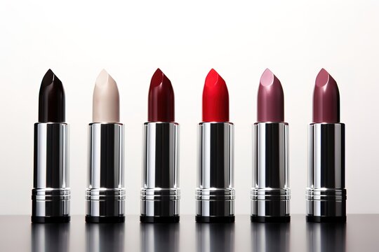 Background Of A Series Of Lipsticks In Various Colors On A White Background