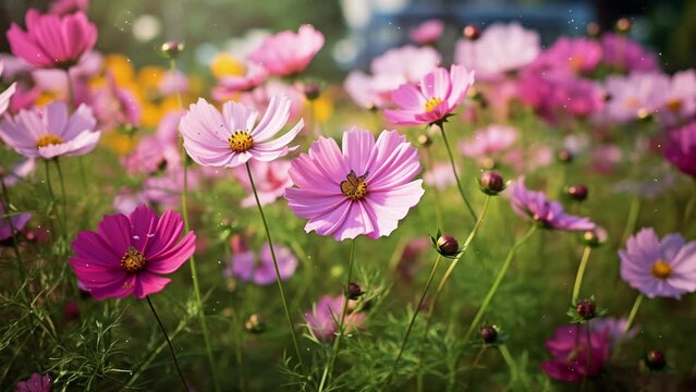 cosmos flower blossom in garden. seamless looping overlay 4k virtual video animation background 