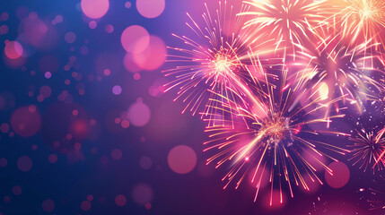 US Independence Day youtube background concept with fireworks. bokeh on the left is copy space ready.