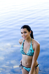 Smiling Attractive Caucasian Woman Standing In River