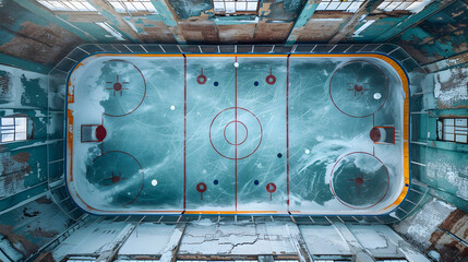 top down view of ice hockey ring or hockey field background, strategic planning for hockey ring tournament - obrazy, fototapety, plakaty