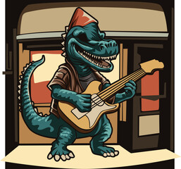 DINOSAUR PLAYING GUITAR VECTOR STYLE THE COOL AND UNIQUE DESIGN YOU NEED - DESIGN RESULTING FROM ARTIFICIAL INTELLIGENCE (AI)