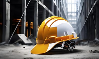 Yellow and white helmet safety in construction site